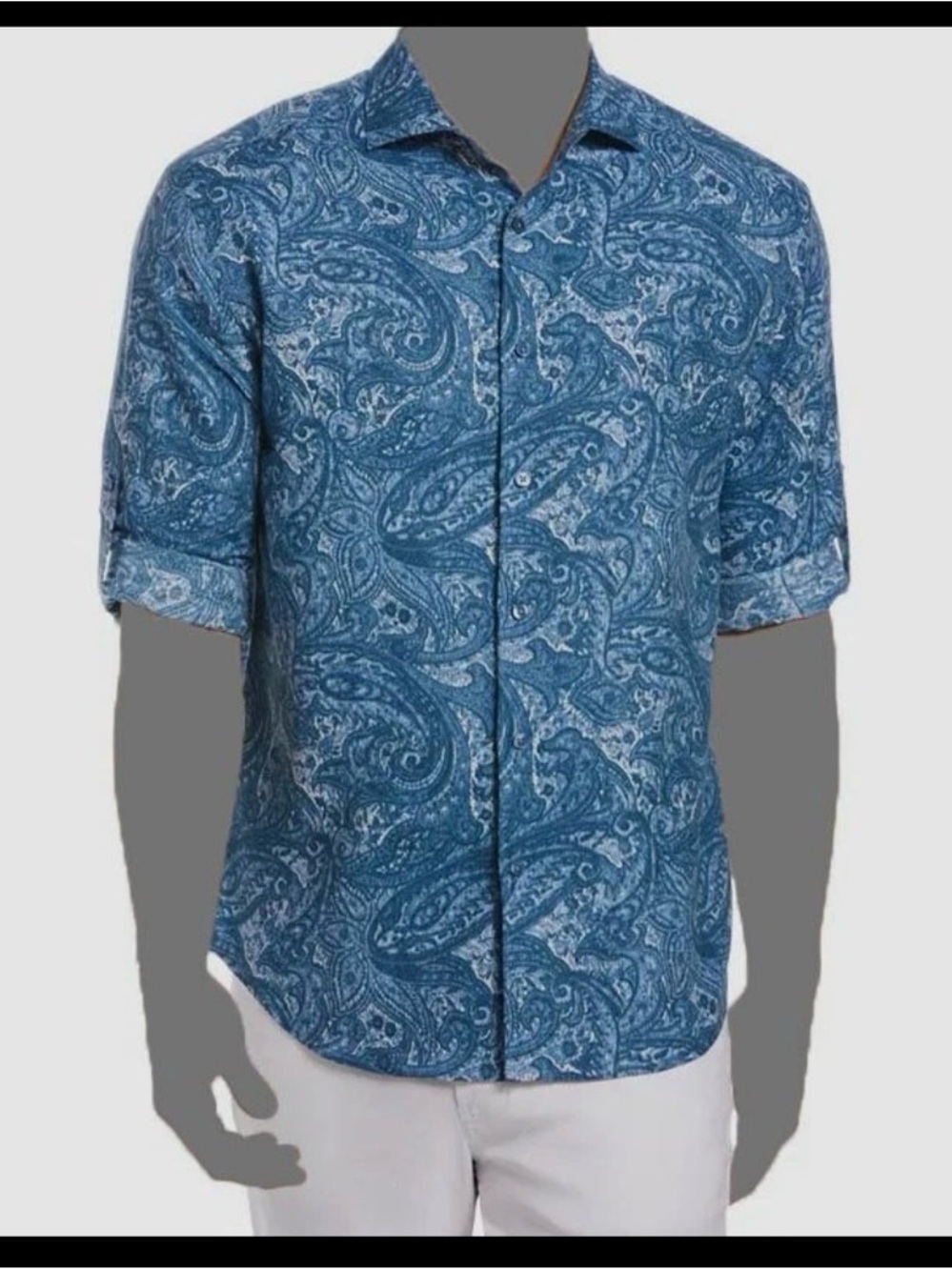 Cubavera Blue Paisley Button Down Long Sleeve Shirt Men Small New With Tags